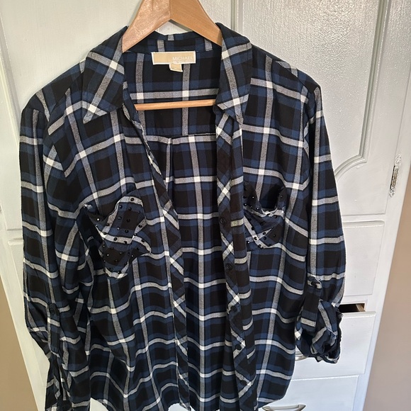 Michael Kors Navy and Black Plaid Shirt - Picture 1 of 6